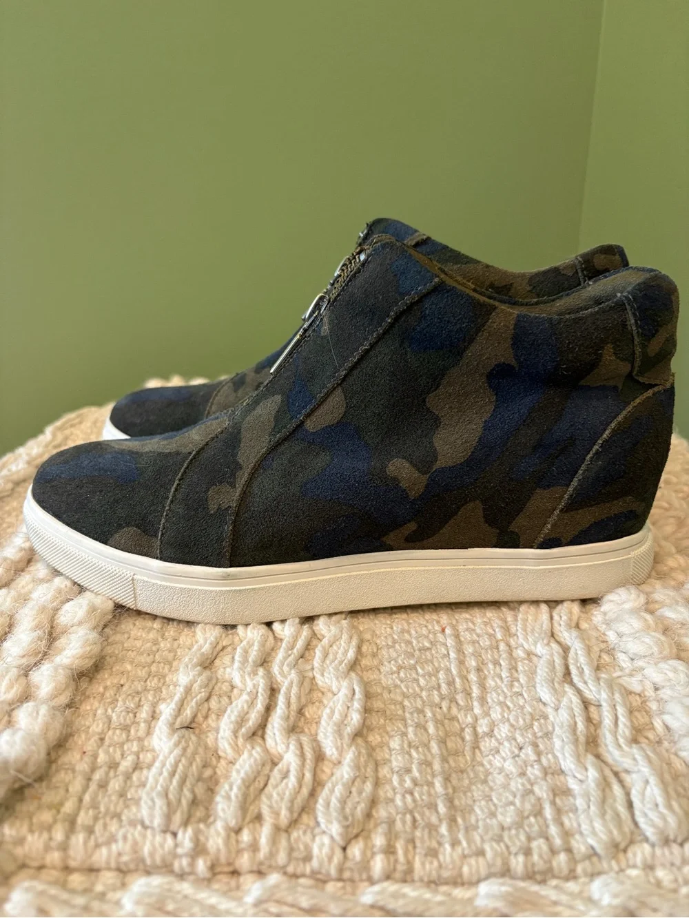 Blondo Olive and Navy Camouflage Wedge Sneaker
